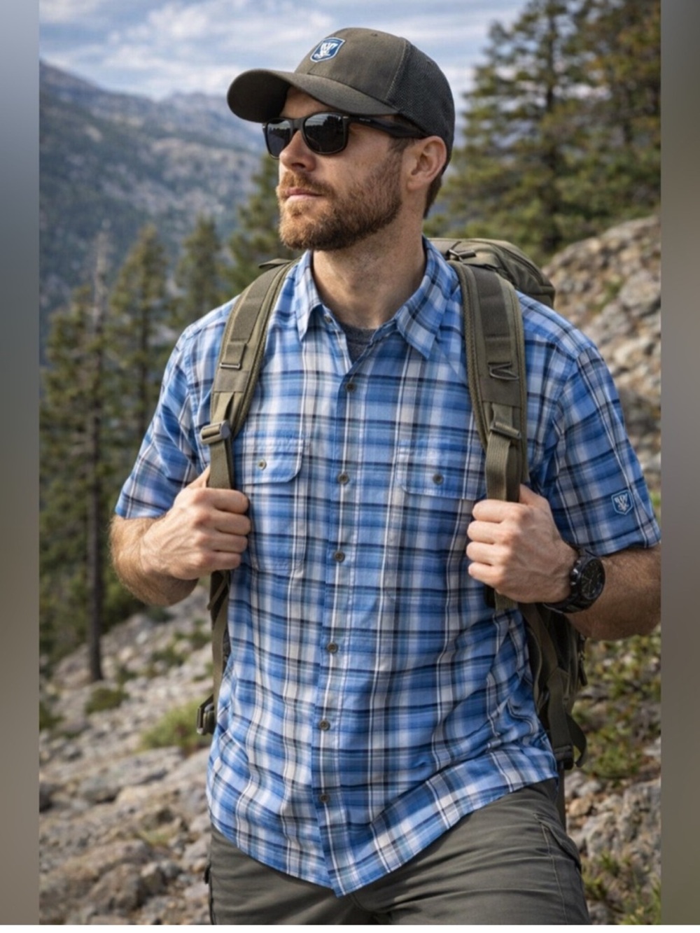 KÜHL Eluxur Men’s Blue Plaid Hiking Shirt Sz M Outdoor Performance Gorpcore